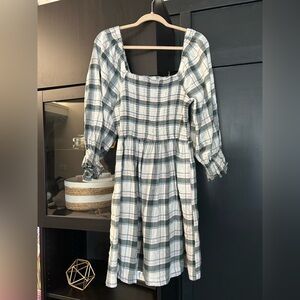 Madewell Plaid Square Neck Dress
